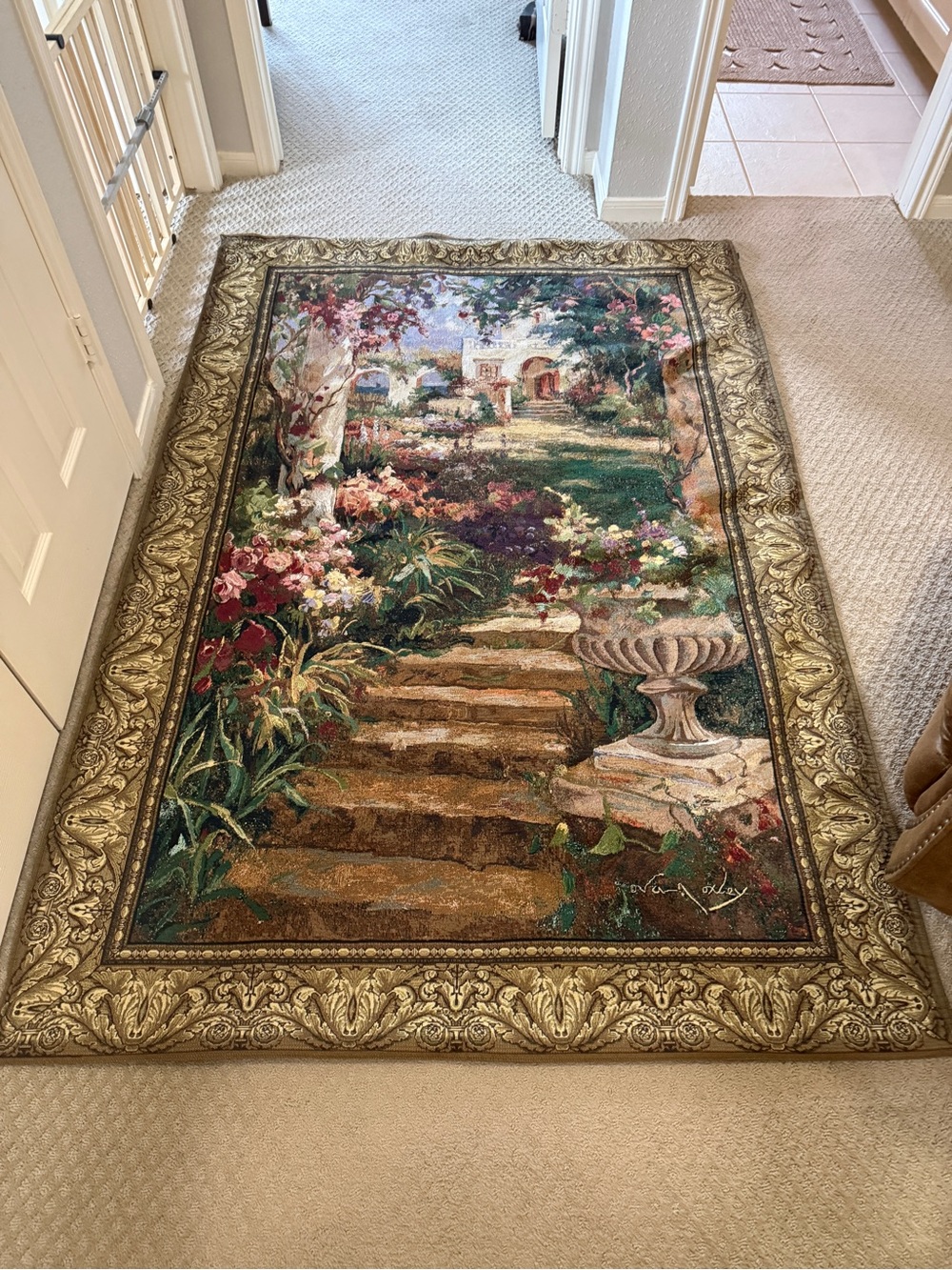 Gorgeous Giant Tapestry Wall Hanging - 54”x88” “Ancient Garden Urn” Mohawk Home